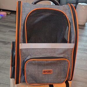 Gray and Orange Dog/Cat Backpack Carrier